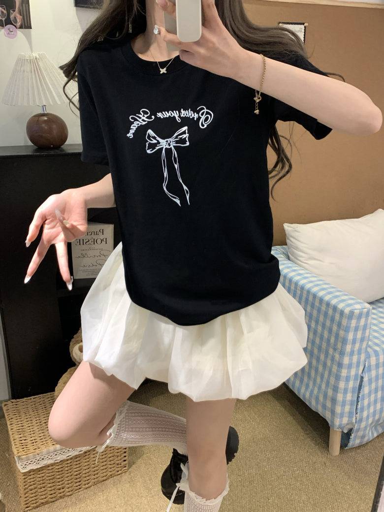 Slim fit short sleeve t-shirt with bow detail – soft girl summer minimalist top by OOTDAY