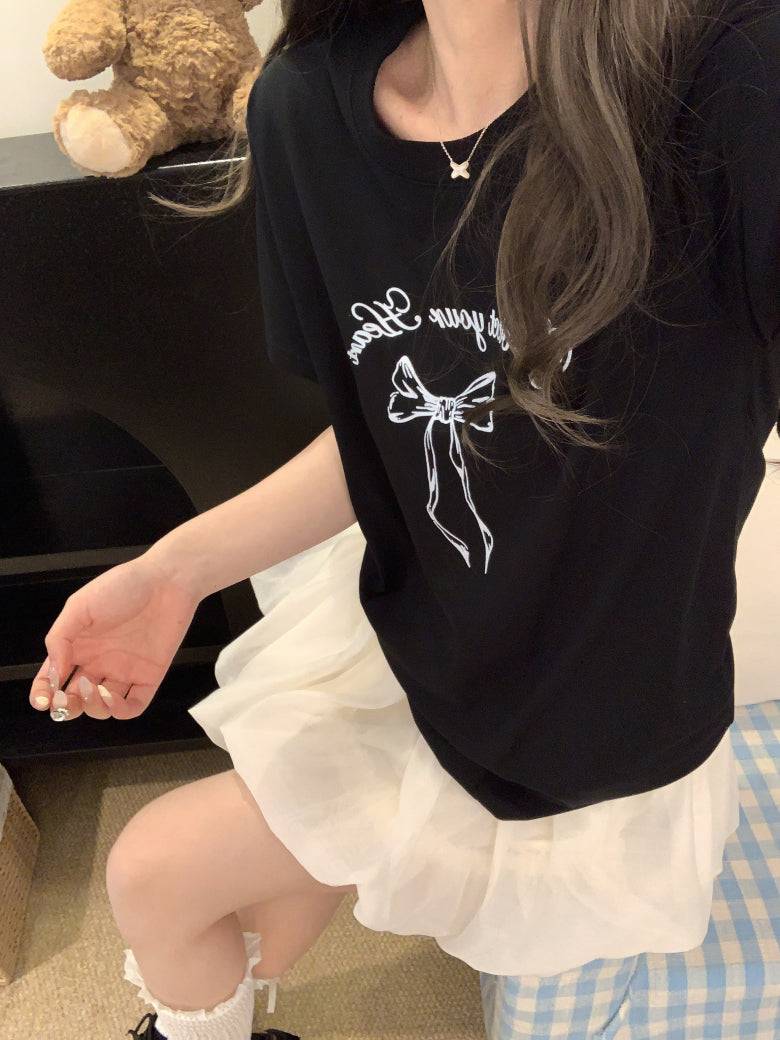 Slim fit short sleeve t-shirt with bow detail – soft girl summer minimalist top by OOTDAY
