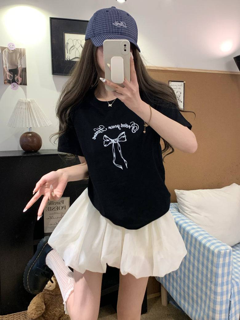 Slim fit short sleeve t-shirt with bow detail – soft girl summer minimalist top by OOTDAY