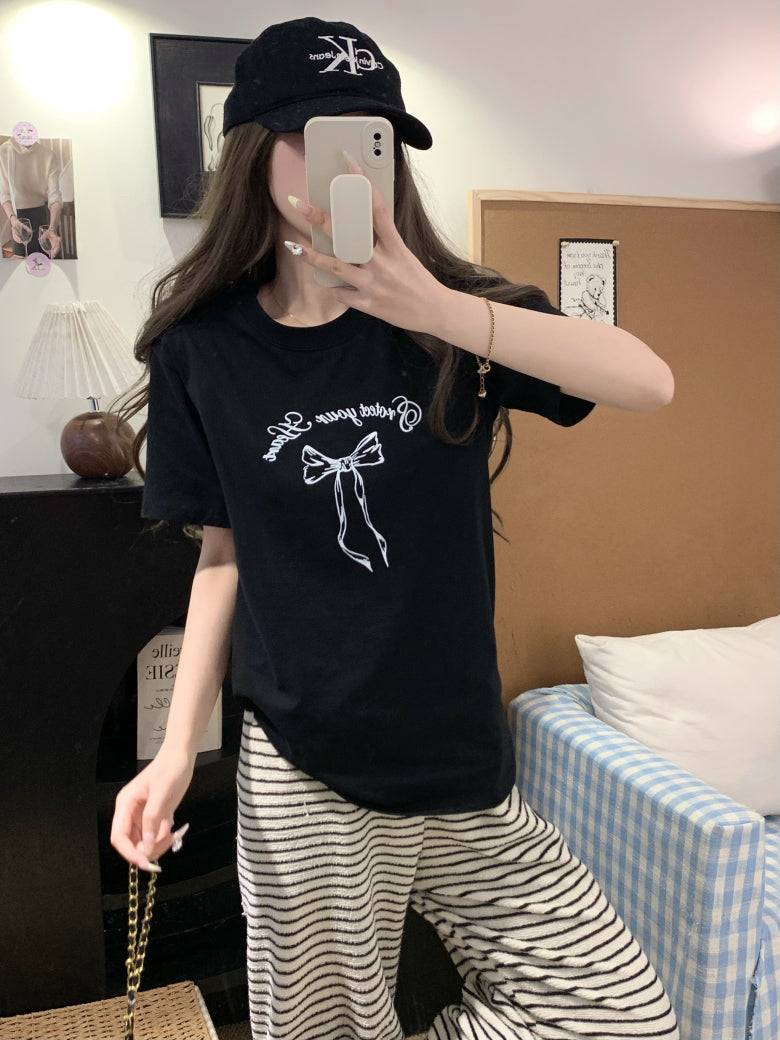 Slim fit short sleeve t-shirt with bow detail – soft girl summer minimalist top by OOTDAY