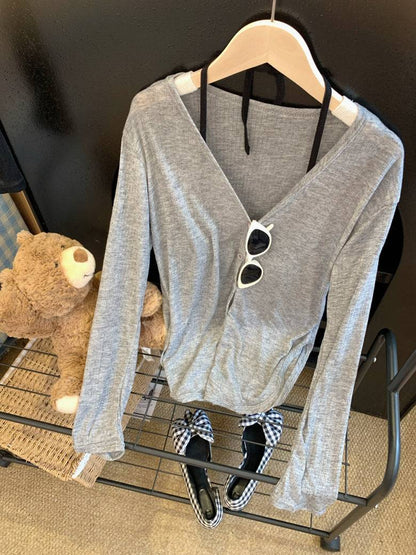 summer cardigan shirt, grey sun shirt women, lightweight long sleeve cover-up, v-neck summer outerwear, OOTDAY cardigan