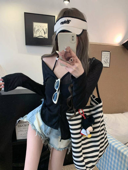 summer cardigan shirt, grey sun shirt women, lightweight long sleeve cover-up, v-neck summer outerwear, OOTDAY cardigan