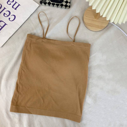 ribbed padded camisole, anti-slip crop tank, summer underwear outerwear, girls cami top, OOTDAY solid color camisole