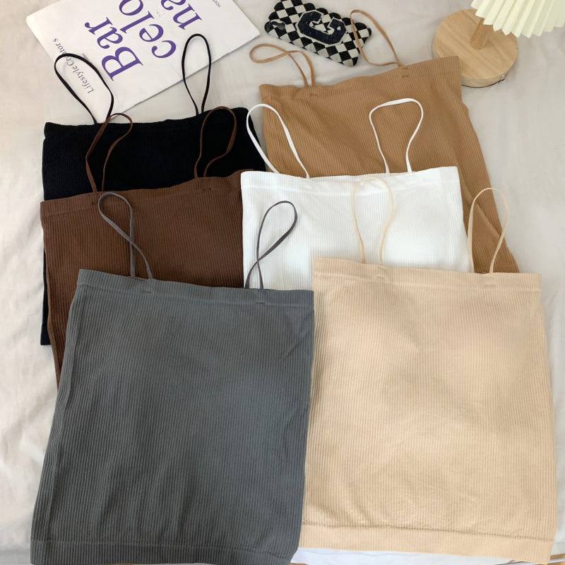 ribbed padded camisole, anti-slip crop tank, summer underwear outerwear, girls cami top, OOTDAY solid color camisole