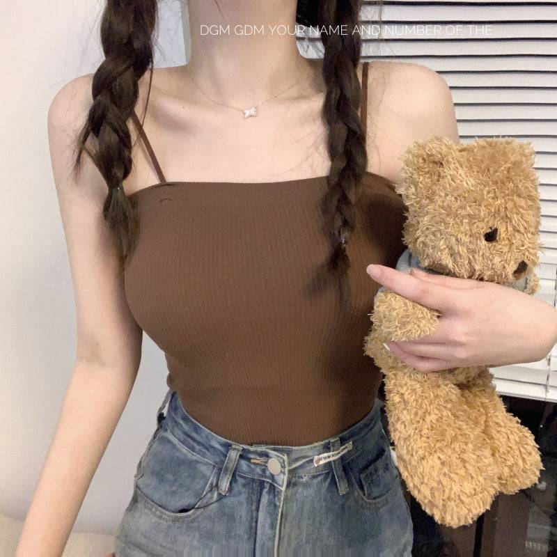 ribbed padded camisole, anti-slip crop tank, summer underwear outerwear, girls cami top, OOTDAY solid color camisole