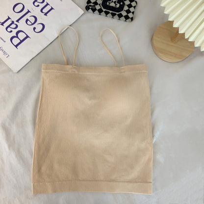 ribbed padded camisole, anti-slip crop tank, summer underwear outerwear, girls cami top, OOTDAY solid color camisole