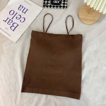 ribbed padded camisole, anti-slip crop tank, summer underwear outerwear, girls cami top, OOTDAY solid color camisole