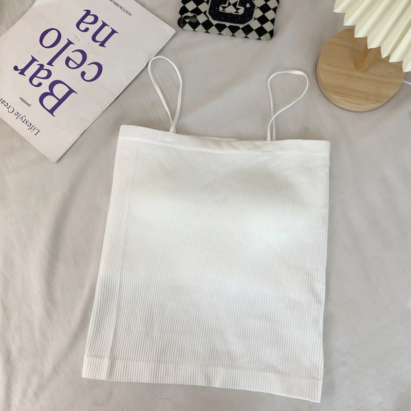 ribbed padded camisole, anti-slip crop tank, summer underwear outerwear, girls cami top, OOTDAY solid color camisole