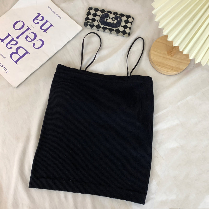 ribbed padded camisole, anti-slip crop tank, summer underwear outerwear, girls cami top, OOTDAY solid color camisole