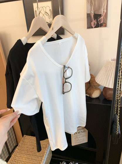 u-neck short sleeve tee for women, slim fit summer t-shirt, relaxed casual basic tee, OOTDAY soft tee top, everyday versatile shirt