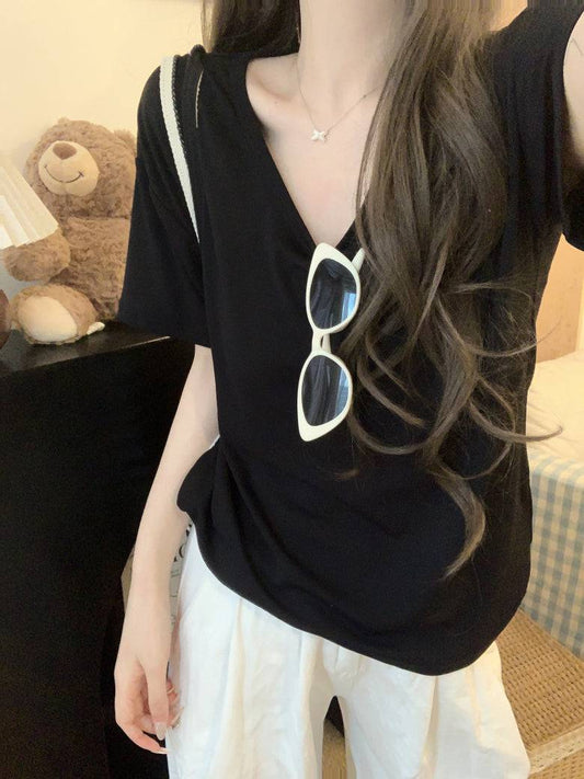 u-neck short sleeve tee for women, slim fit summer t-shirt, relaxed casual basic tee, OOTDAY soft tee top, everyday versatile shirt