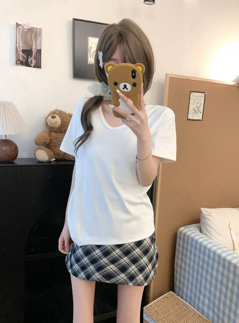 u-neck short sleeve tee for women, slim fit summer t-shirt, relaxed casual basic tee, OOTDAY soft tee top, everyday versatile shirt