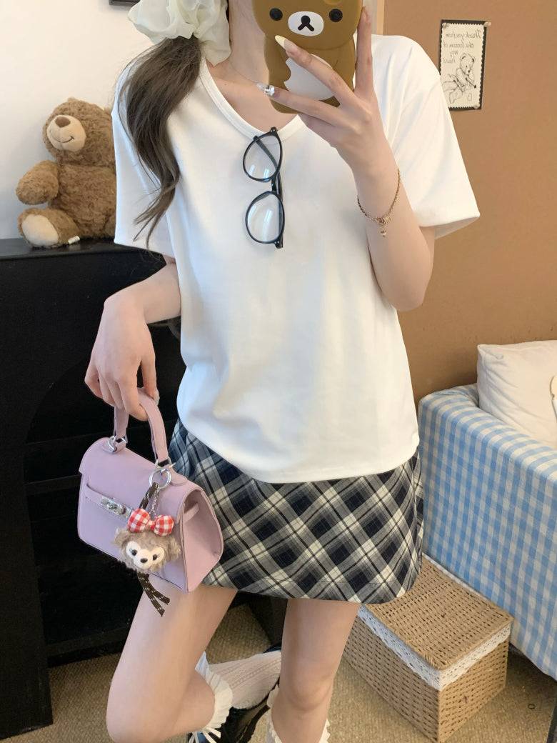 u-neck short sleeve tee for women, slim fit summer t-shirt, relaxed casual basic tee, OOTDAY soft tee top, everyday versatile shirt