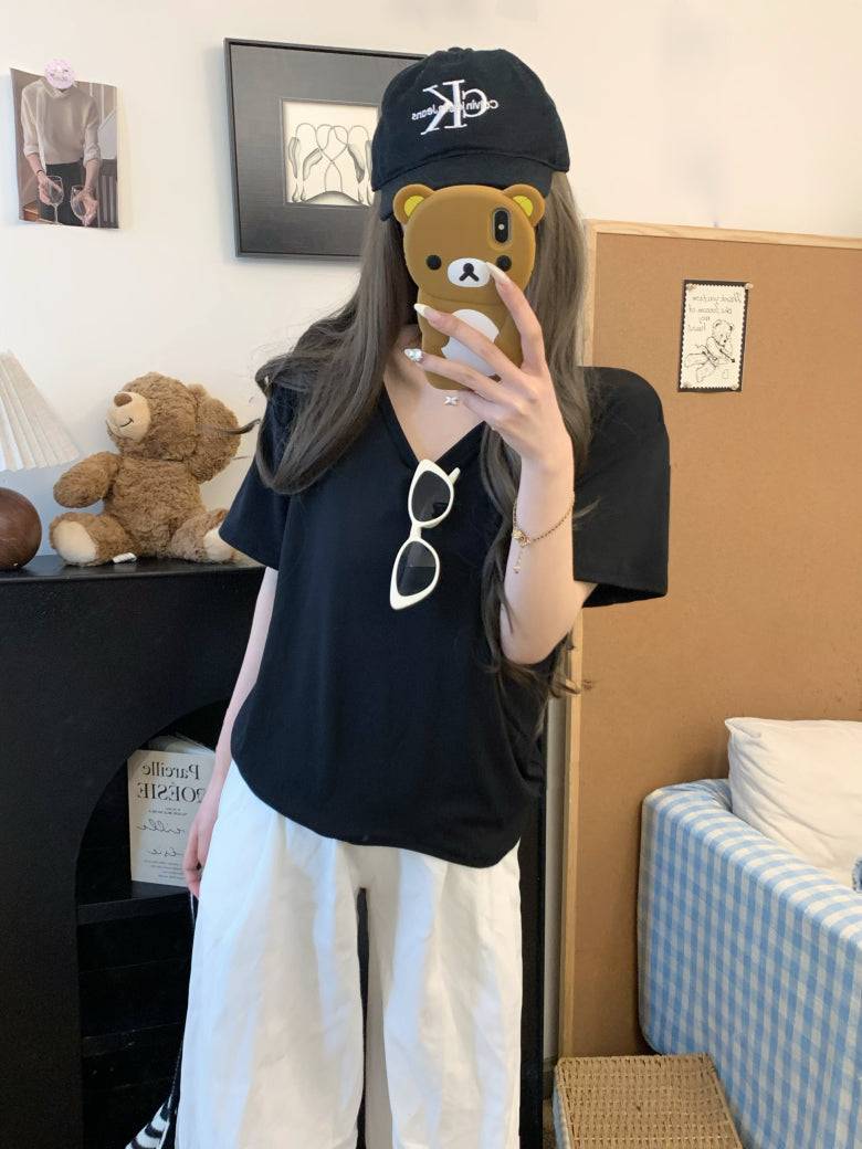 u-neck short sleeve tee for women, slim fit summer t-shirt, relaxed casual basic tee, OOTDAY soft tee top, everyday versatile shirt