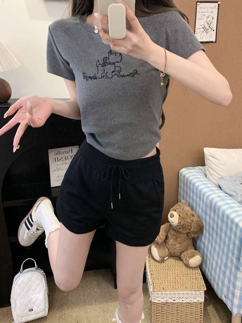 high-waisted drawstring shorts, summer sporty shorts for women, casual straight-leg shorts, comfy girl shorts, OOTDAY women’s active shorts