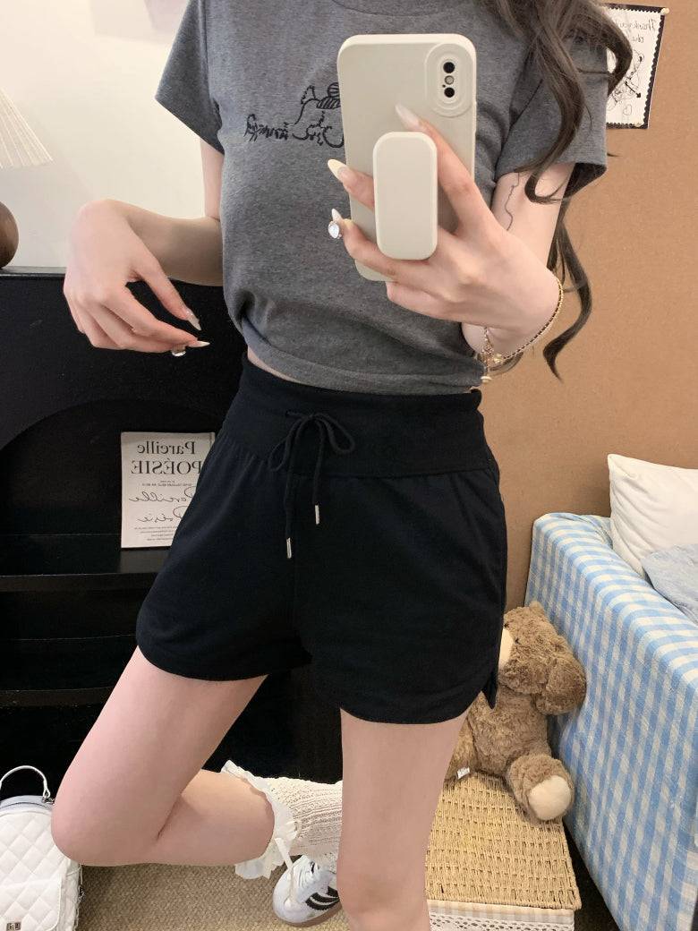 high-waisted drawstring shorts, summer sporty shorts for women, casual straight-leg shorts, comfy girl shorts, OOTDAY women’s active shorts