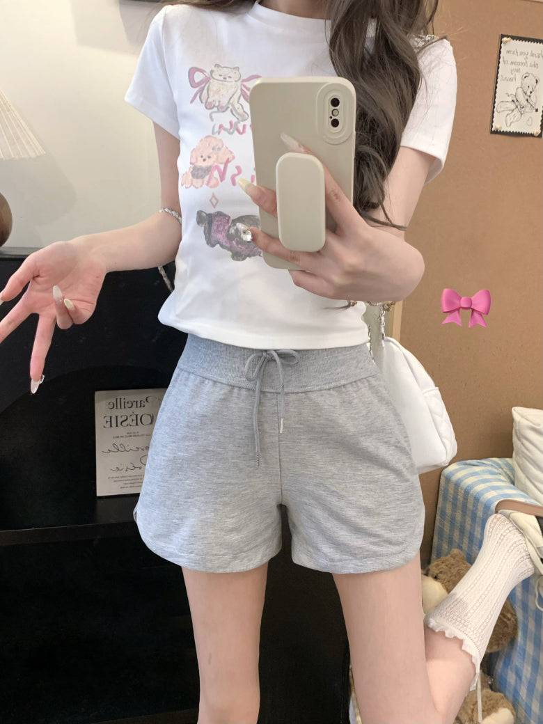 high-waisted drawstring shorts, summer sporty shorts for women, casual straight-leg shorts, comfy girl shorts, OOTDAY women’s active shorts