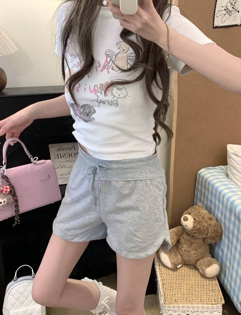 high-waisted drawstring shorts, summer sporty shorts for women, casual straight-leg shorts, comfy girl shorts, OOTDAY women’s active shorts