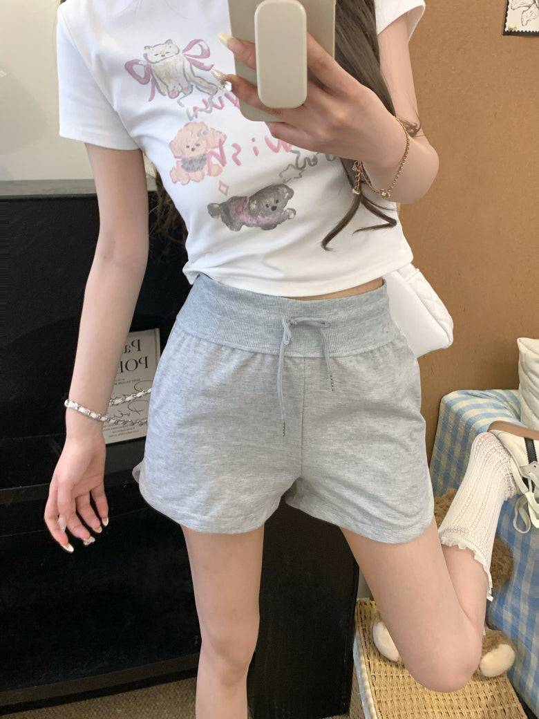 high-waisted drawstring shorts, summer sporty shorts for women, casual straight-leg shorts, comfy girl shorts, OOTDAY women’s active shorts