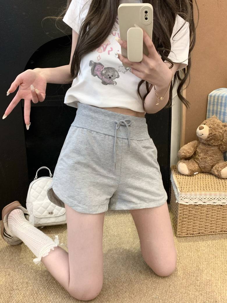 high-waisted drawstring shorts, summer sporty shorts for women, casual straight-leg shorts, comfy girl shorts, OOTDAY women’s active shorts
