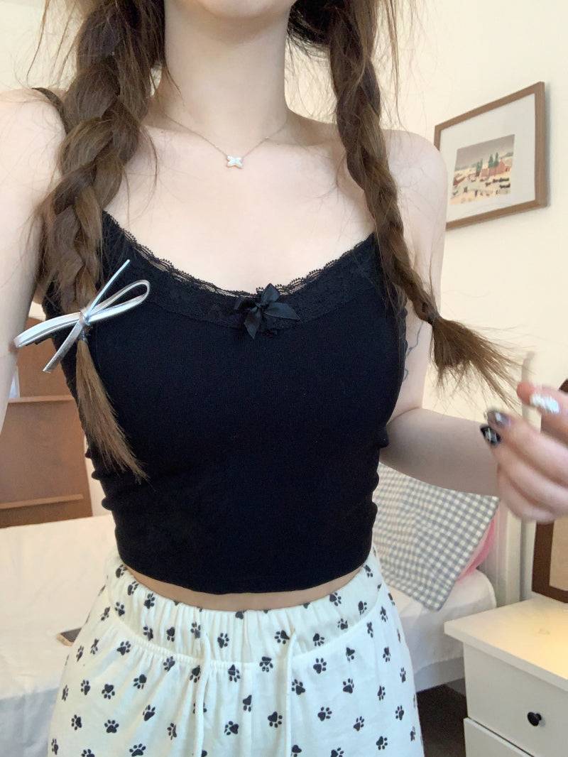 lace trim camisole top, sexy slim fit tank top, black lace cami, summer layering tank, stylish lace camisole