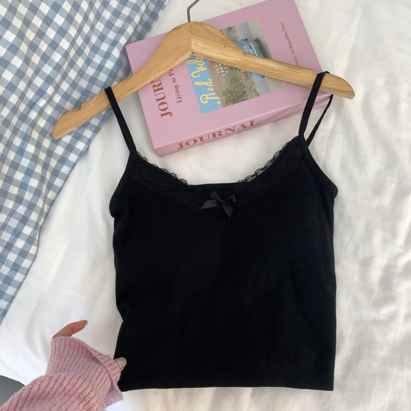 lace trim camisole top, sexy slim fit tank top, black lace cami, summer layering tank, stylish lace camisole