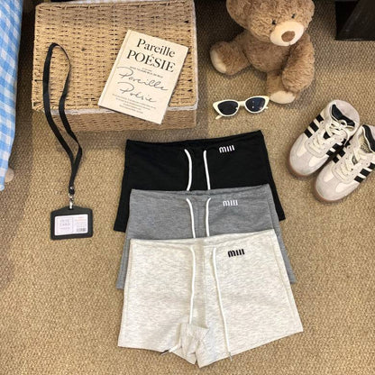 high-waisted sporty shorts, drawstring A-line shorts, sweet summer hot pants, casual athletic shorts for women, preppy style sporty shorts