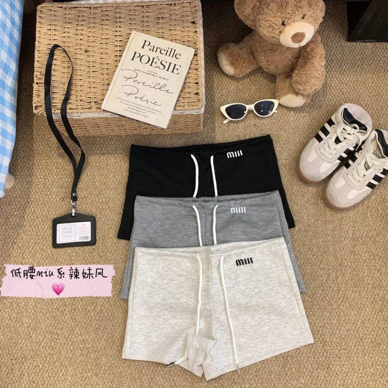 high-waisted sporty shorts, drawstring A-line shorts, sweet summer hot pants, casual athletic shorts for women, preppy style sporty shorts