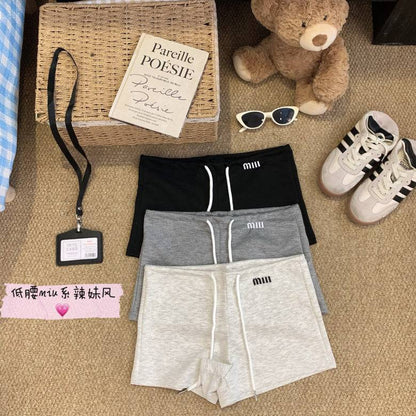 high-waisted sporty shorts, drawstring A-line shorts, sweet summer hot pants, casual athletic shorts for women, preppy style sporty shorts