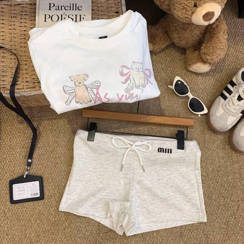high-waisted sporty shorts, drawstring A-line shorts, sweet summer hot pants, casual athletic shorts for women, preppy style sporty shorts
