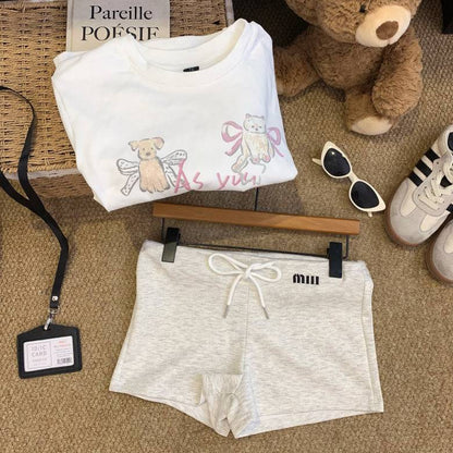 high-waisted sporty shorts, drawstring A-line shorts, sweet summer hot pants, casual athletic shorts for women, preppy style sporty shorts