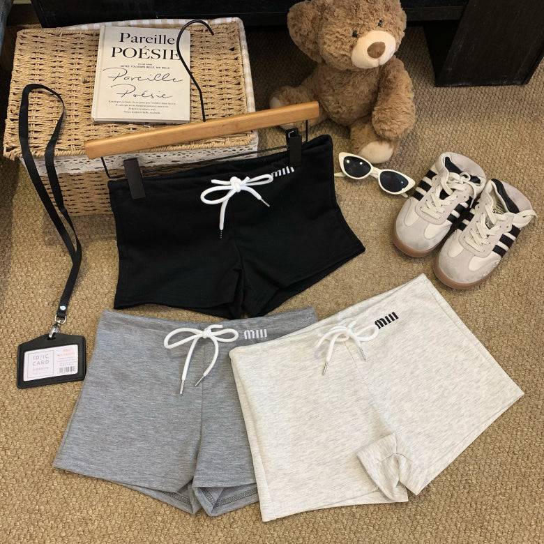 high-waisted sporty shorts, drawstring A-line shorts, sweet summer hot pants, casual athletic shorts for women, preppy style sporty shorts