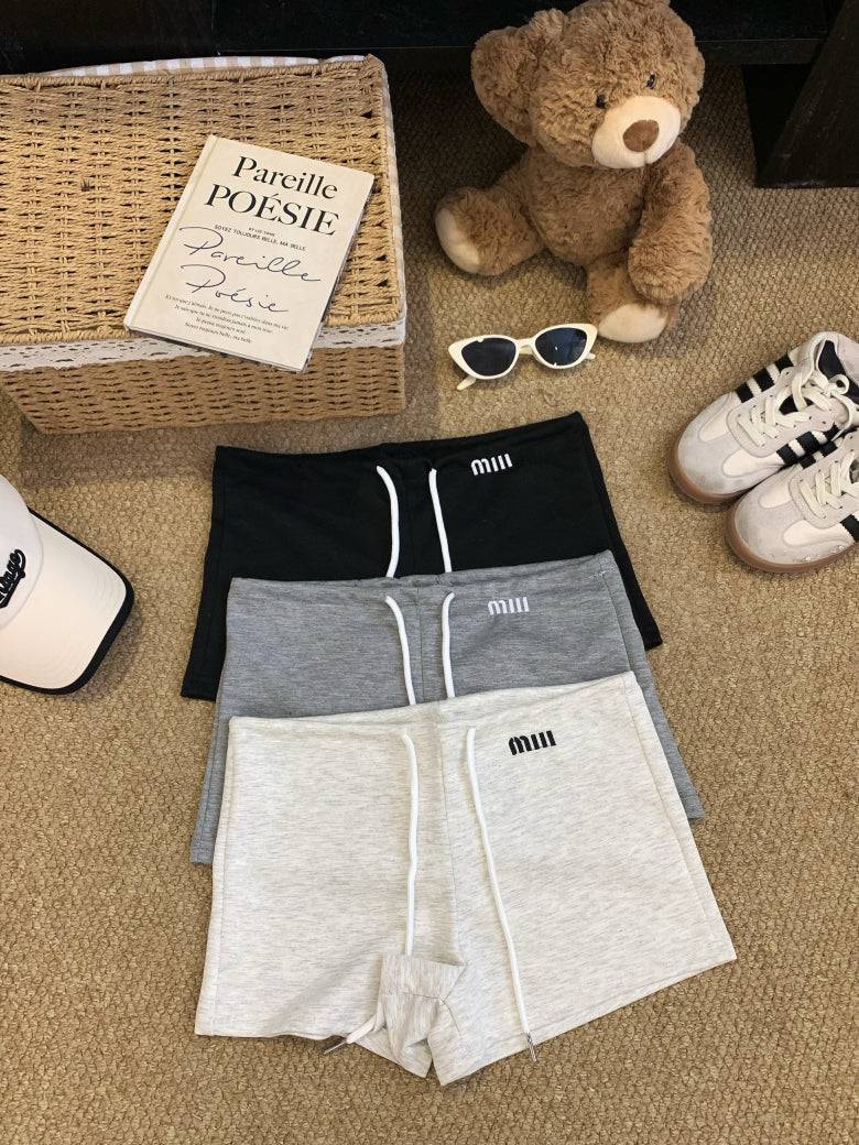 high-waisted sporty shorts, drawstring A-line shorts, sweet summer hot pants, casual athletic shorts for women, preppy style sporty shorts