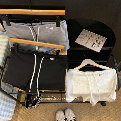 high-waisted sporty shorts, drawstring A-line shorts, sweet summer hot pants, casual athletic shorts for women, preppy style sporty shorts