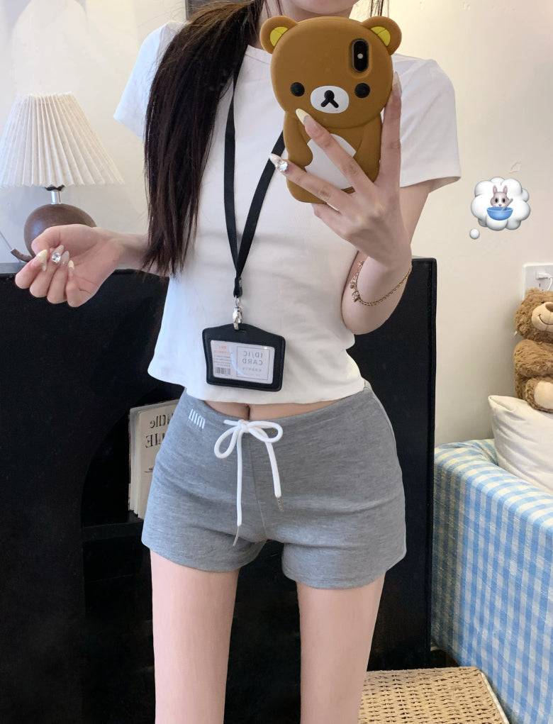 high-waisted sporty shorts, drawstring A-line shorts, sweet summer hot pants, casual athletic shorts for women, preppy style sporty shorts