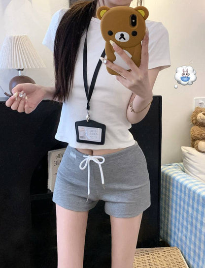 high-waisted sporty shorts, drawstring A-line shorts, sweet summer hot pants, casual athletic shorts for women, preppy style sporty shorts