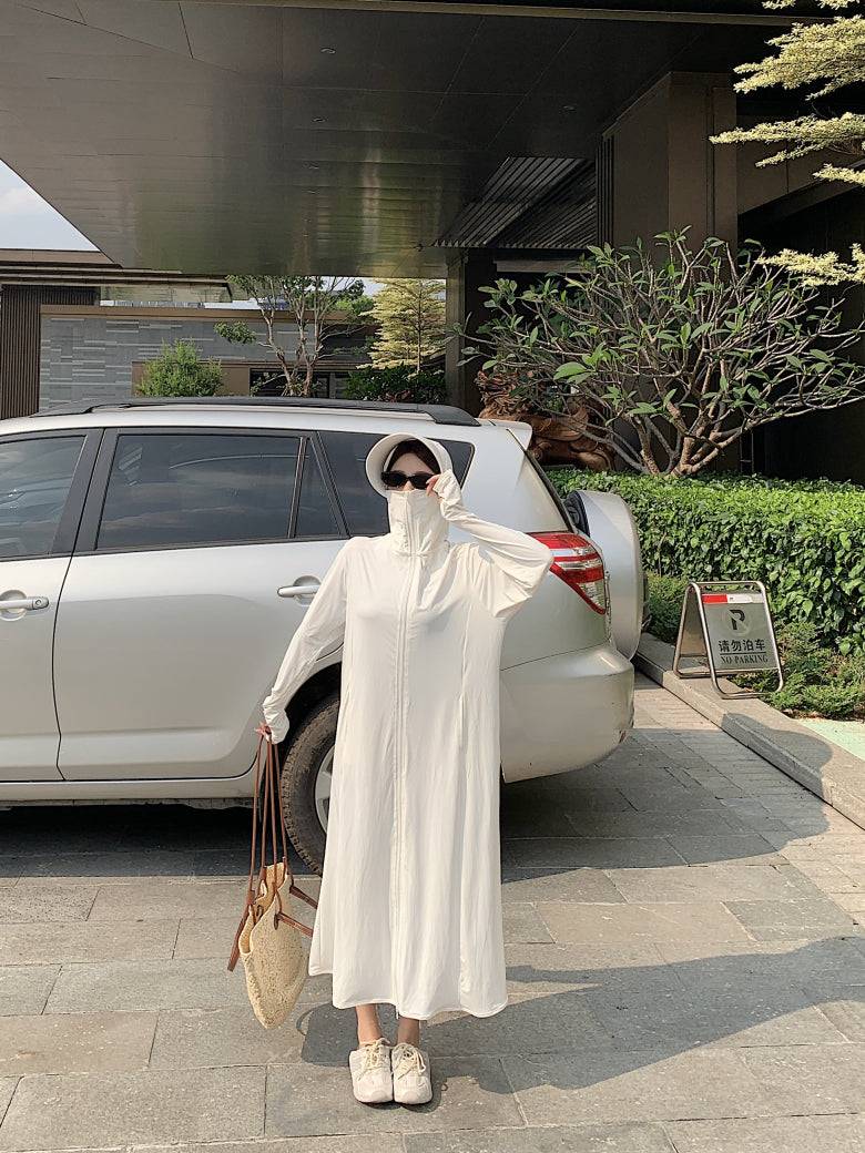 ultra-long sun protection coat, ice silk UV cover-up, lightweight summer sun jacket, full body sunblock clothing, breathable sweet style sunscreen coat