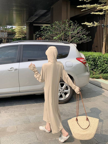 ultra-long sun protection coat, ice silk UV cover-up, lightweight summer sun jacket, full body sunblock clothing, breathable sweet style sunscreen coat