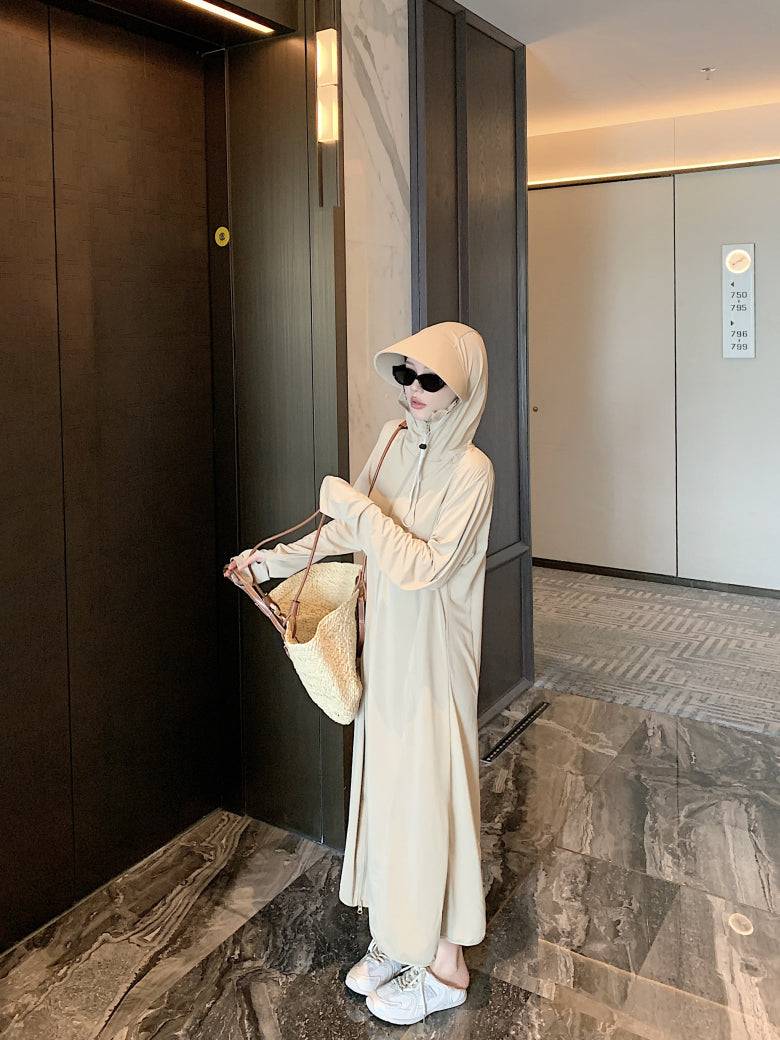 ultra-long sun protection coat, ice silk UV cover-up, lightweight summer sun jacket, full body sunblock clothing, breathable sweet style sunscreen coat