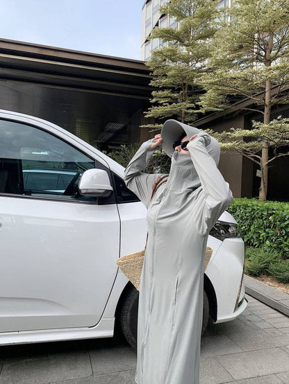 ultra-long sun protection coat, ice silk UV cover-up, lightweight summer sun jacket, full body sunblock clothing, breathable sweet style sunscreen coat