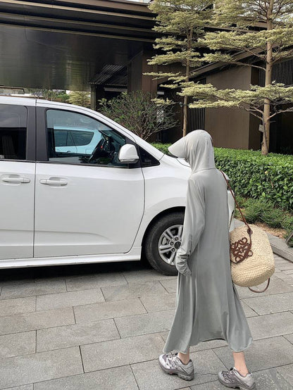 ultra-long sun protection coat, ice silk UV cover-up, lightweight summer sun jacket, full body sunblock clothing, breathable sweet style sunscreen coat