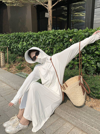 ultra-long sun protection coat, ice silk UV cover-up, lightweight summer sun jacket, full body sunblock clothing, breathable sweet style sunscreen coat
