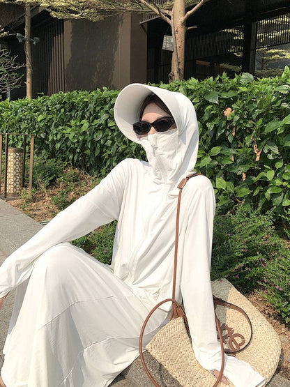 ultra-long sun protection coat, ice silk UV cover-up, lightweight summer sun jacket, full body sunblock clothing, breathable sweet style sunscreen coat