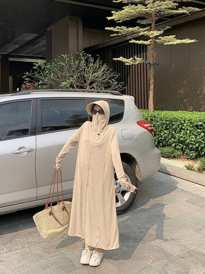 ultra-long sun protection coat, ice silk UV cover-up, lightweight summer sun jacket, full body sunblock clothing, breathable sweet style sunscreen coat