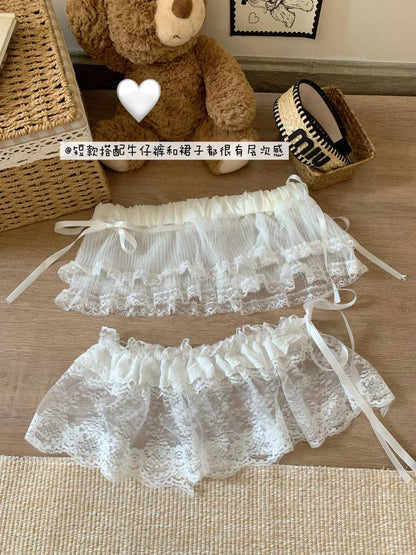 lace skirt overlay, apron style hip wrap, korean sweet girl fashion, layered mini skirt belt, y2k lace wrap skirt
