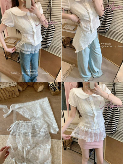 lace skirt overlay, apron style hip wrap, korean sweet girl fashion, layered mini skirt belt, y2k lace wrap skirt