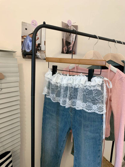 lace skirt overlay, apron style hip wrap, korean sweet girl fashion, layered mini skirt belt, y2k lace wrap skirt