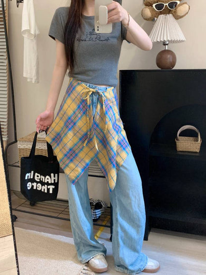 plaid skirt belt, layered wrap-around hip cover, y2k style waist wrap, preppy plaid skirt accessory, high street fashion belt