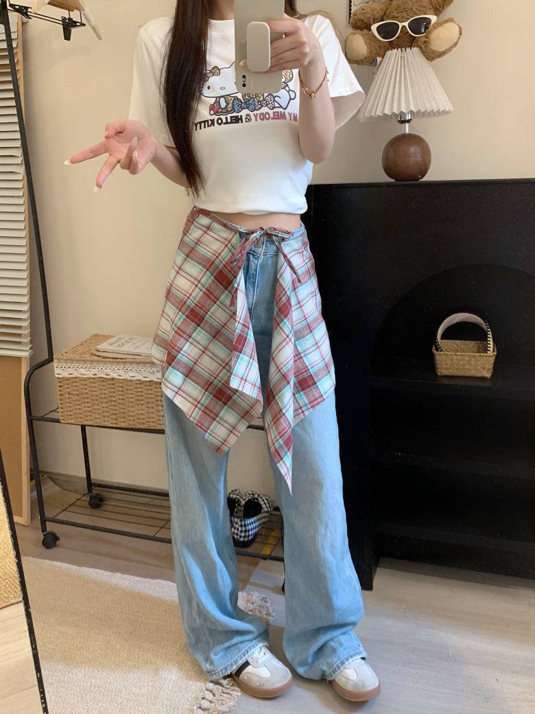 plaid skirt belt, layered wrap-around hip cover, y2k style waist wrap, preppy plaid skirt accessory, high street fashion belt