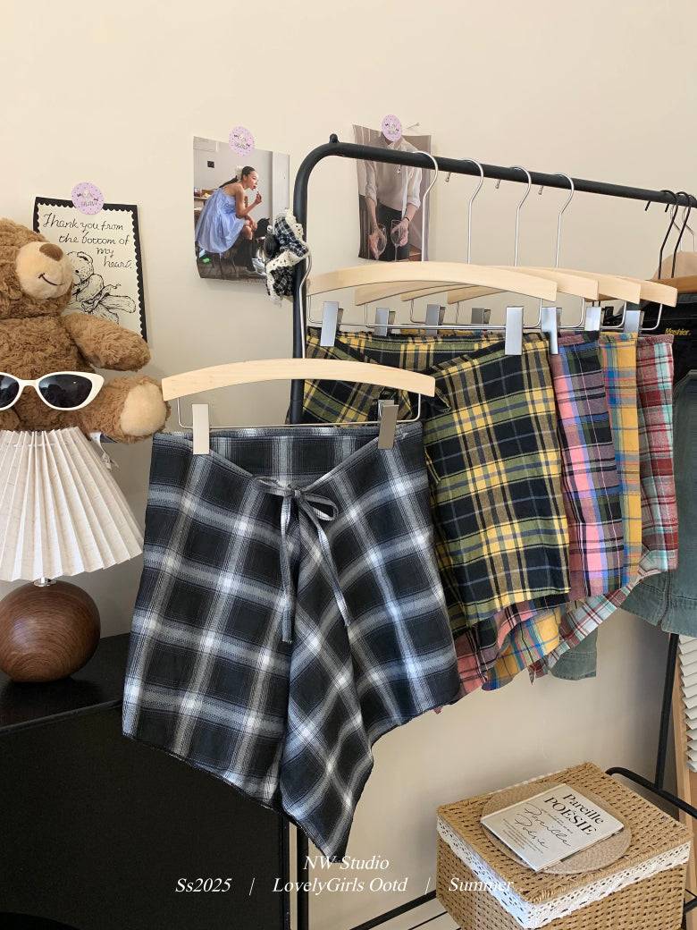 plaid skirt belt, layered wrap-around hip cover, y2k style waist wrap, preppy plaid skirt accessory, high street fashion belt